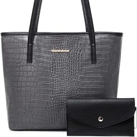 Montana West Gray Croco Women's Shoulder Bag - Picture 1 of 6